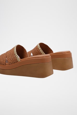 Mules compensées en cuir - Marron