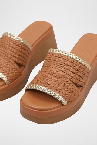 Mules compensées en cuir - Marron