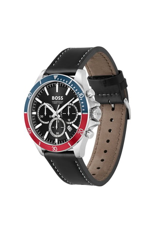 Orologio al quarzo in pelle - Cronografo - Nero e argentato