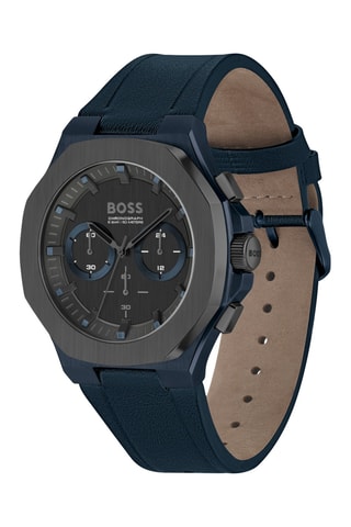 Leren Quartz Horloge - Chronograaf - Blauw