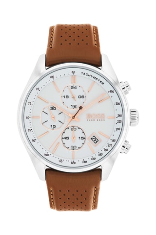 Orologio al quarzo in pelle - Cronografo - Marrone e argentato