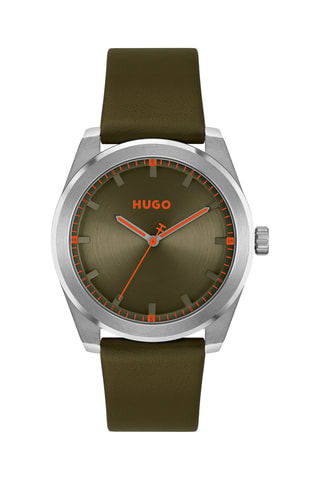 Leren Quartz Horloge - Kaki en Zilverkleurig
