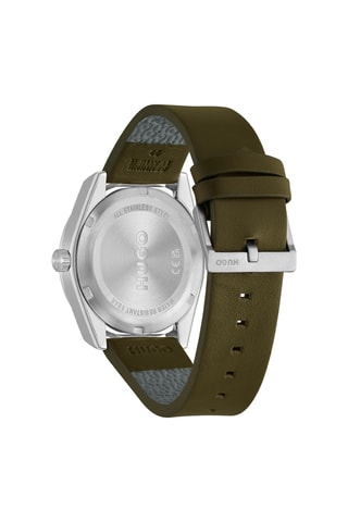 Leren Quartz Horloge - Kaki en Zilverkleurig