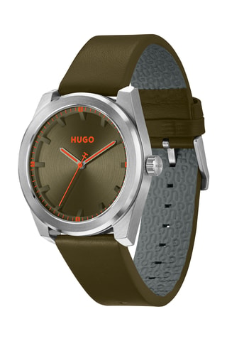 Leren Quartz Horloge - Kaki en Zilverkleurig