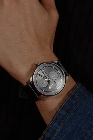 Orologio al quarzo in pelle - Nero e argentato