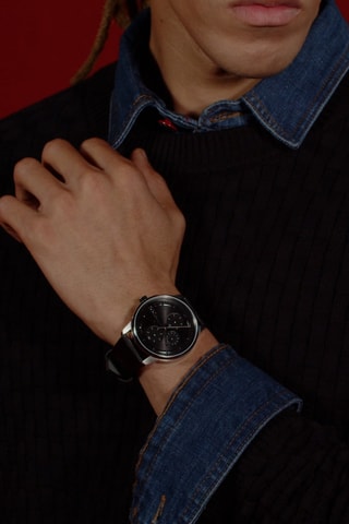 Orologio al quarzo in pelle - Nero e argentato