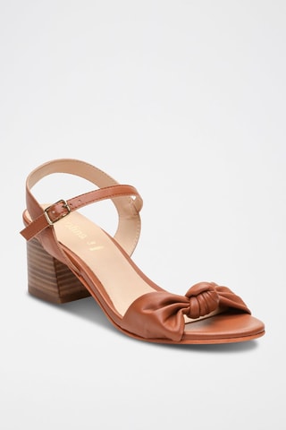 Sandali con tacco in pelle di montone nappa Romy - Marrone