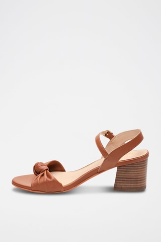 Sandali con tacco in pelle di montone nappa Romy - Marrone