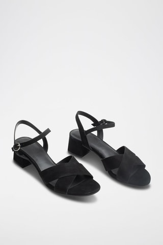 Sandali con tacco in pelle scamosciata Fanny - Nero