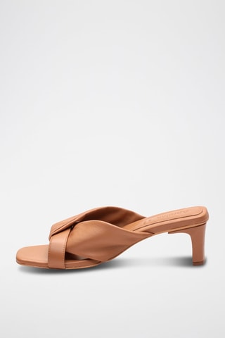 Ciabatte con tacco in pelle di montone nappa  Renee - Marrone