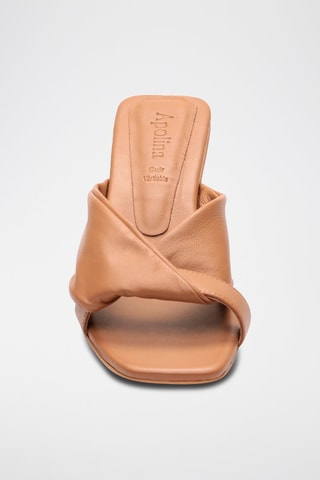 Ciabatte con tacco in pelle di montone nappa  Renee - Marrone