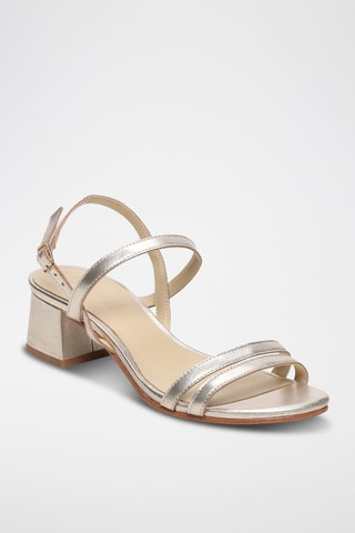 Sandalias de piel de tacón Liam - Beige y plateado