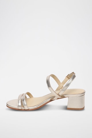 Sandalias de piel de tacón Liam - Beige y plateado