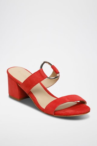 Ciabatte con tacco in pelle scamosciata Rosy - Beige e rosso