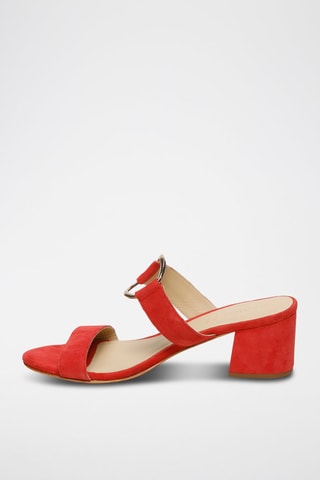Ciabatte con tacco in pelle scamosciata Rosy - Beige e rosso