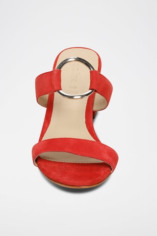 Ciabatte con tacco in pelle scamosciata Rosy - Beige e rosso