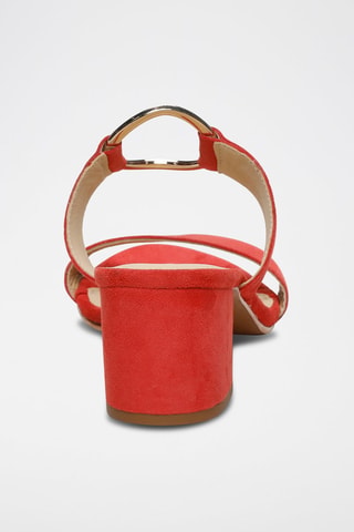 Ciabatte con tacco in pelle scamosciata Rosy - Beige e rosso