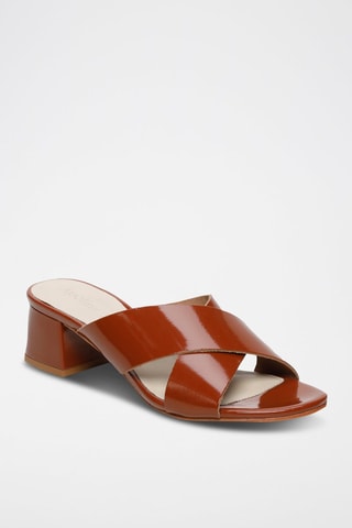 Ciabatte con tacco in pelle verniciata Baudi - Beige e marrone