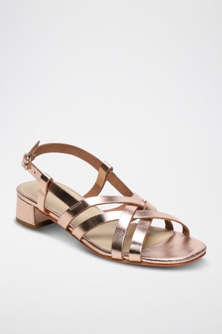 Sandálias de salto em couro Doris - Dourado-rosa - Rosa e dourado