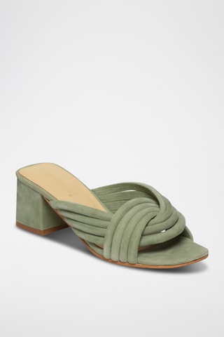 Ciabatte con tacco in pelle di capra Helena - Kaki