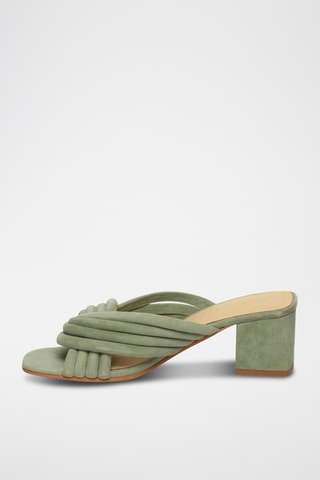 Ciabatte con tacco in pelle di capra Helena - Kaki