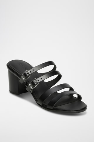 Ciabatte con tacco in pelle Zag - Nero