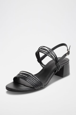 Sandali con tacco in pelle di montone nappa Delia - Nero