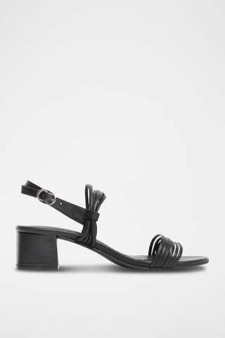 Sandali con tacco in pelle di montone nappa Delia - Nero