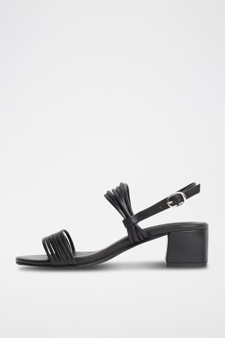 Sandali con tacco in pelle di montone nappa Delia - Nero