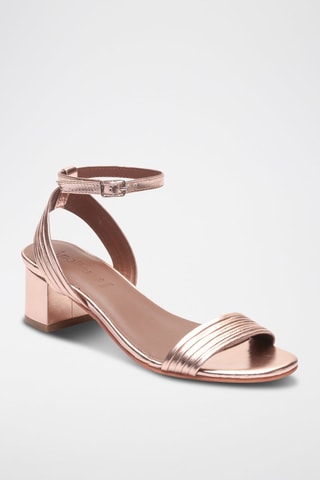 Sandalias de piel caprina de tacón Ely - Rosa y dorado