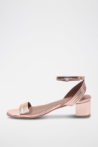 Sandalias de piel caprina de tacón Ely - Rosa y dorado