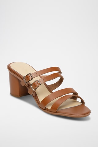 Ciabatte con tacco in pelle Zag - Cammello