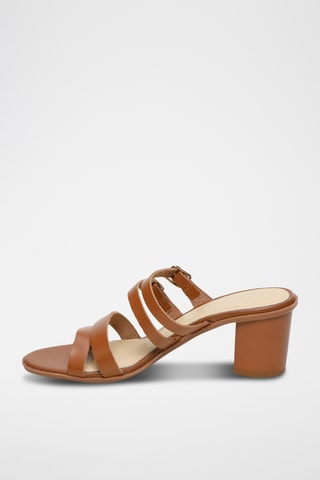Ciabatte con tacco in pelle Zag - Cammello