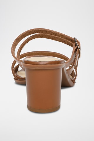 Ciabatte con tacco in pelle Zag - Cammello