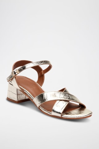 Sandalias de piel caprina de tacón Evy - Dorado