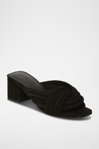 Ciabatte con tacco in pelle di capra Helena - Nero