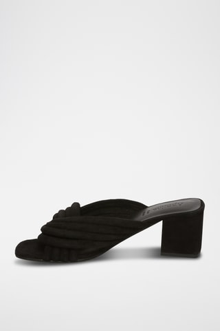 Ciabatte con tacco in pelle di capra Helena - Nero