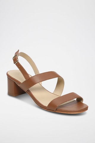 Sandalias de piel caprina de tacón Lou - Camel