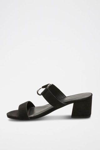 Ciabatte con tacco in pelle scamosciata Rosy - Nero e argentato