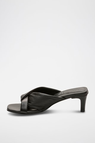 Ciabatte con tacco in pelle di montone nappa  Renee - Nero