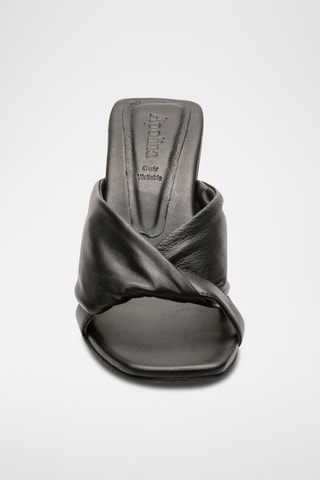 Ciabatte con tacco in pelle di montone nappa  Renee - Nero