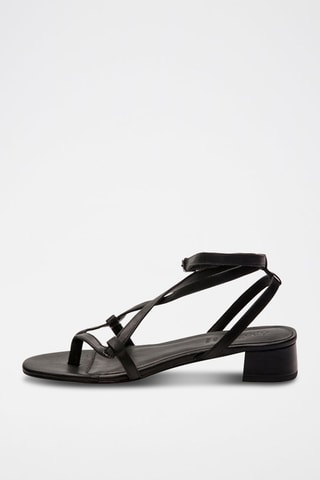 Sandali con tacco in pelle di montone nappa Romy - Nero