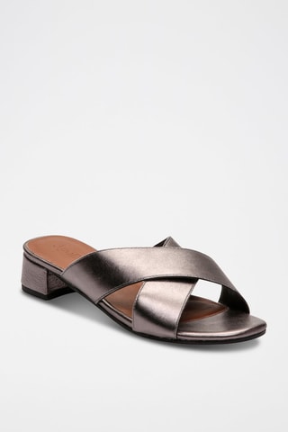 Ciabatte con tacco in pelle di capra Ohia - Grigio