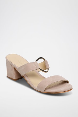 Ciabatte con tacco in pelle scamosciata Rosy - Beige