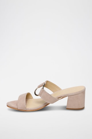 Ciabatte con tacco in pelle scamosciata Rosy - Beige