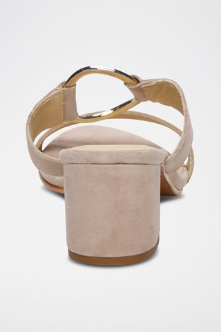 Ciabatte con tacco in pelle scamosciata Rosy - Beige