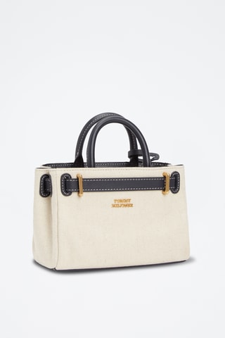 Sac à main en cuir et lin - Blanc