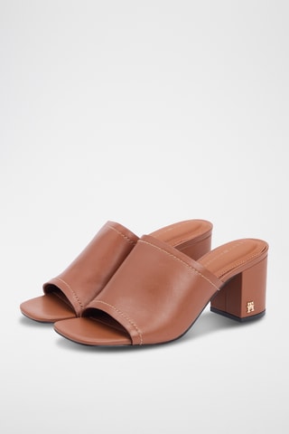 Mules à talons en cuir - Marron