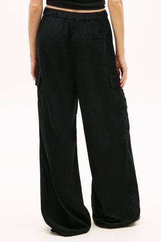 Pantalon cargo wide legs en lin - Noir