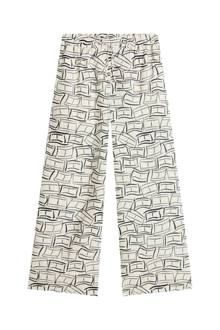 Pantalon relaxed wide legs en lin - Blanc et noir